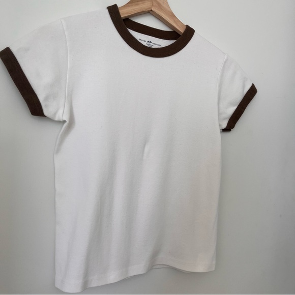 Brandy Melville Ringer Tee T-Shirt Brown and White Size S - Picture 3 of 5